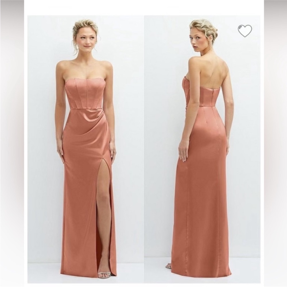 After Six Strapless Satin Gown in Terracotta